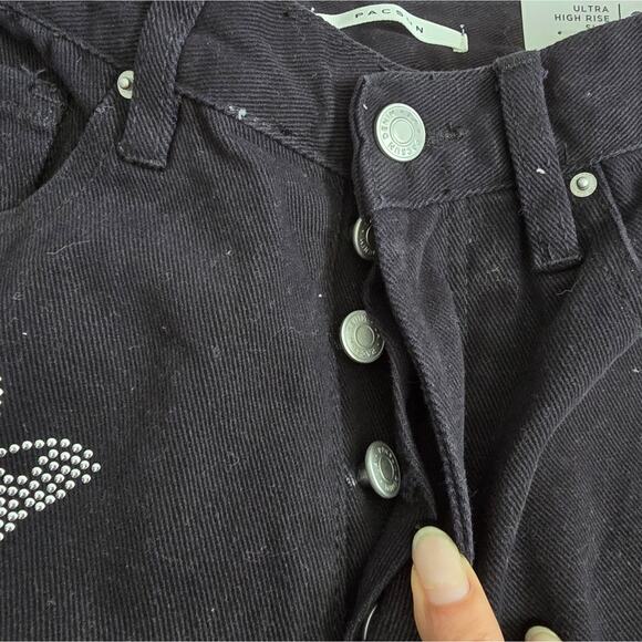 PacSun Women's Black Butterfly Bedazzled High Rise Slim Button Fly Jeans NWT 25 - Picture 4 of 15